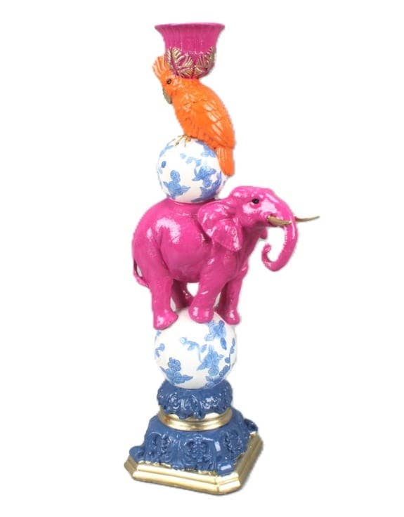 Elefant & Kakadu Verzierter Zirkus-Stapel-Kerzenhalter