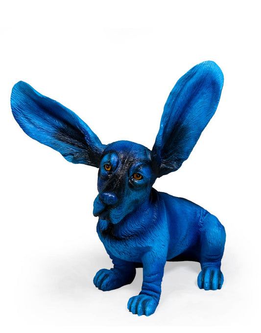 Basset-Figur in Electric Blue – dekoratives Statement-Piece