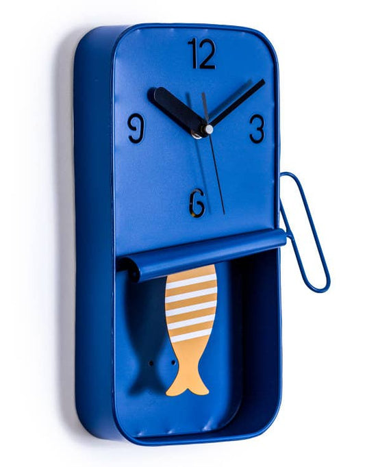 Marineblaue Metall-Sardinendosen-Pendel-Wanduhr